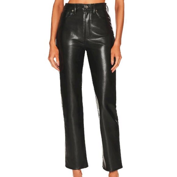 AGOLDE  Recycled Leather High Waist Fitted 90's Black Pants Size 24 - Picture 5 of 11